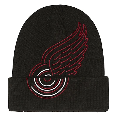 Youth Mitchell & Ness  Black Detroit Red Wings Neon Line Lights Cuffed Knit Hat