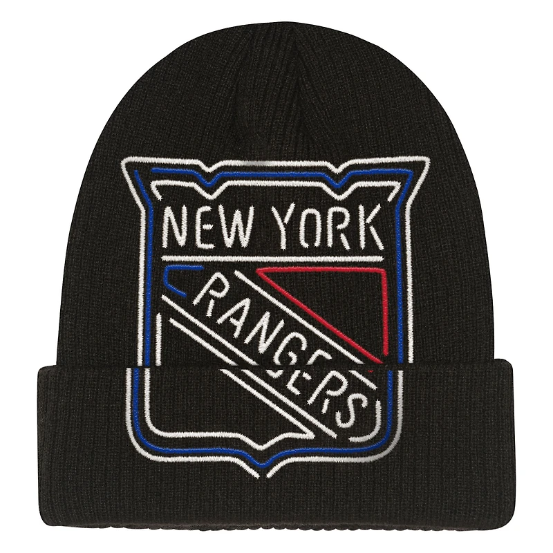 Youth Mitchell & Ness  Black New York Rangers Neon Line Lights Cuffed Knit Hat