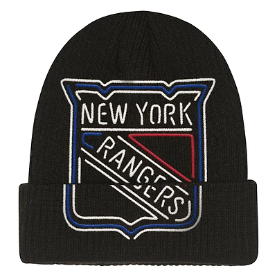 Youth Mitchell & Ness  Black New York Rangers Neon Line Lights Cuffed Knit Hat