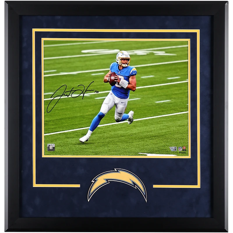 Justin Herbert Los Angeles Chargers Autographed Deluxe Framed 16" x 20" Looking to Pass Photograph
