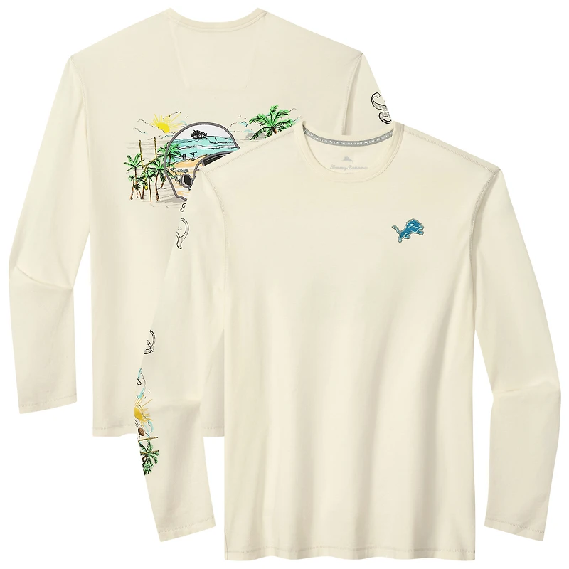 Men's Tommy Bahama Cream Detroit Lions Oasis Endzone Lux Long Sleeve T-Shirt