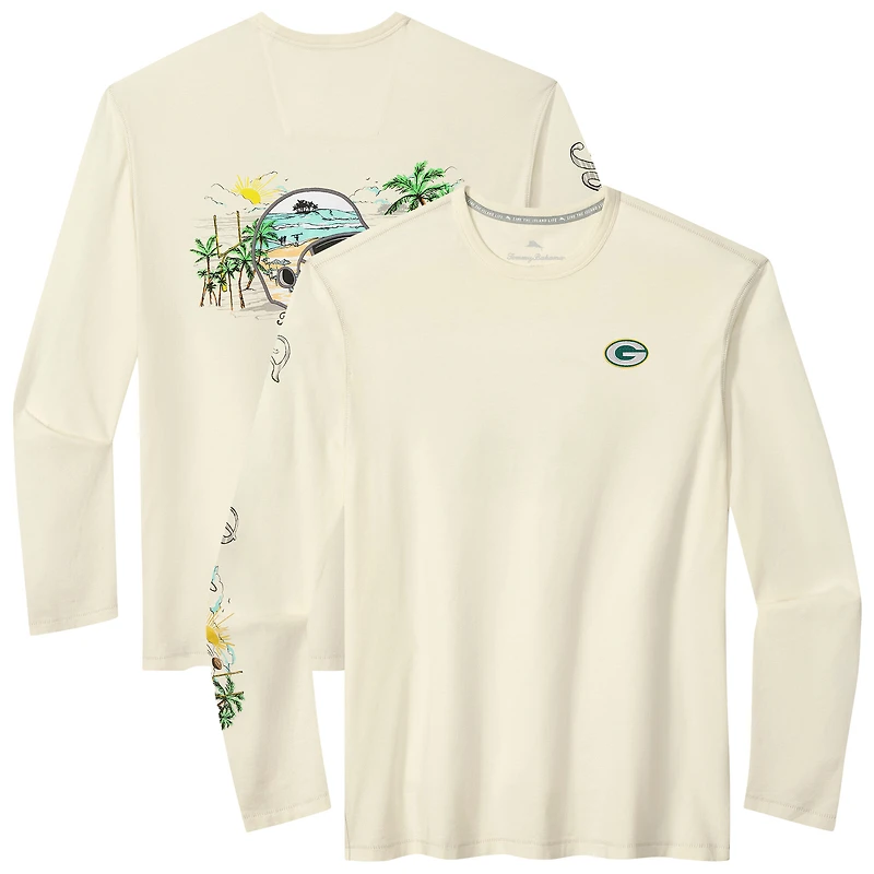 Men's Tommy Bahama Cream Green Bay Packers Oasis Endzone Lux Long Sleeve T-Shirt