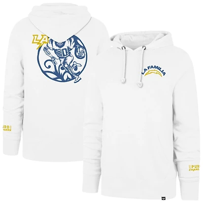 Men's '47  White Los Angeles Chargers La Familia Headline Pullover Hoodie