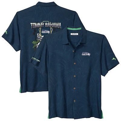 Men's Tommy Bahama  College Navy Seattle Seahawks Endzone Paradise COOLMAX Button-Up Shirt