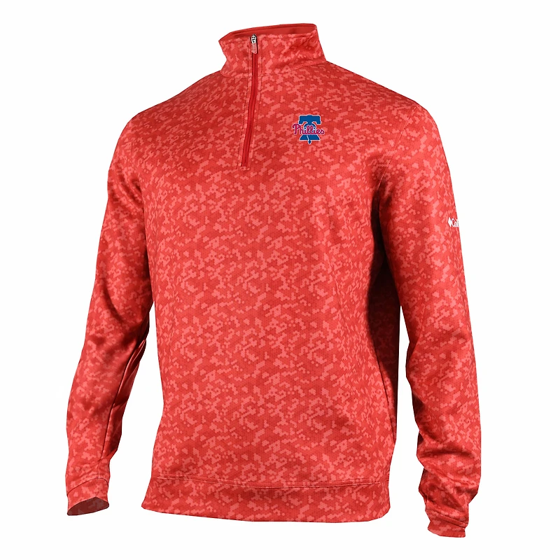 Men's Columbia Red Philadelphia Phillies Omni-Wick Wickhams Hills Quarter-Zip Pullover