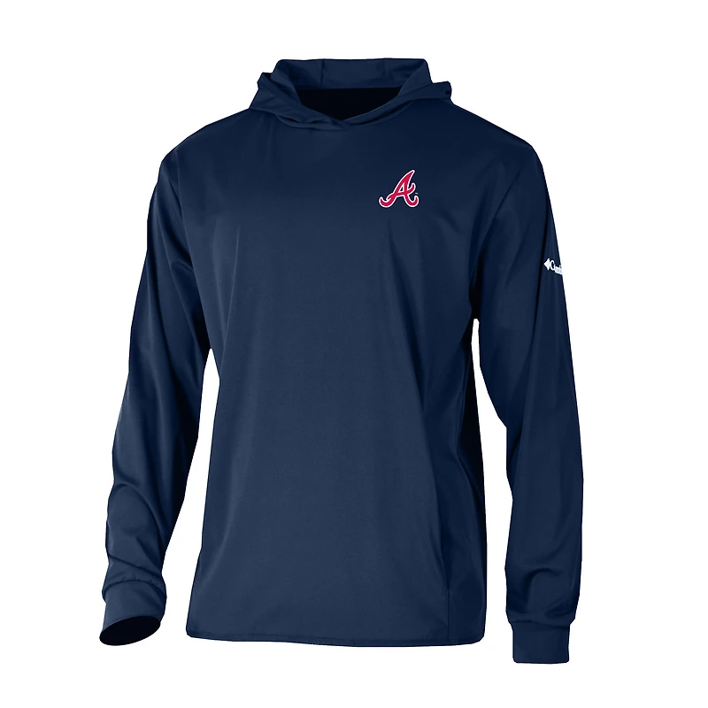 Men's Columbia Navy Atlanta Braves Long Drive Pullover Hoodie