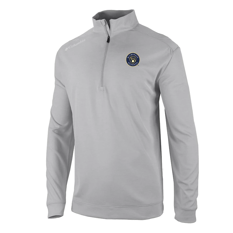 Men's Columbia  Gray Milwaukee Brewers Omni-Wick Oakland Downs Quarter-Zip Pullover