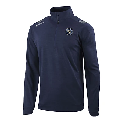 Men's Columbia  Navy Milwaukee Brewers Omni-Wick Oakland Downs Quarter-Zip Pullover