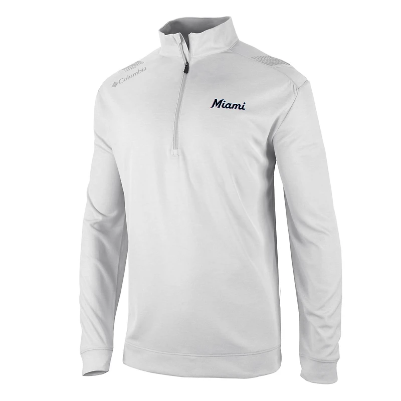Men's Columbia  White Miami Marlins Omni-Wick Oakland Downs Quarter-Zip Pullover