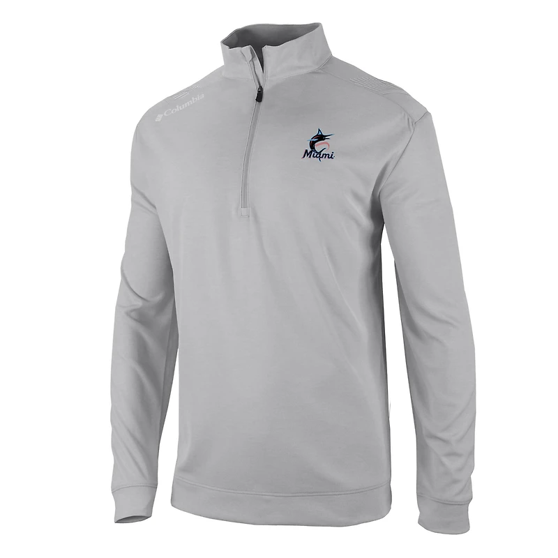 Men's Columbia  Gray Miami Marlins Omni-Wick Oakland Downs Quarter-Zip Pullover