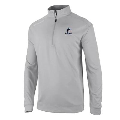 Men's Columbia  Gray Miami Marlins Omni-Wick Oakland Downs Quarter-Zip Pullover