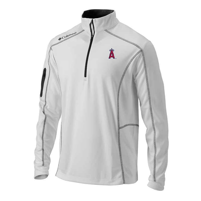 Men's Columbia  White Los Angeles Angels Omni-Wick Shotgun Quarter-Zip Pullover
