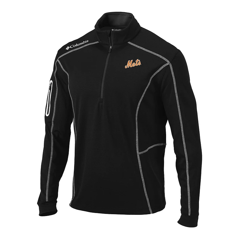 Men's Columbia Black New York Mets Omni-Wick Shotgun Quarter-Zip Pullover