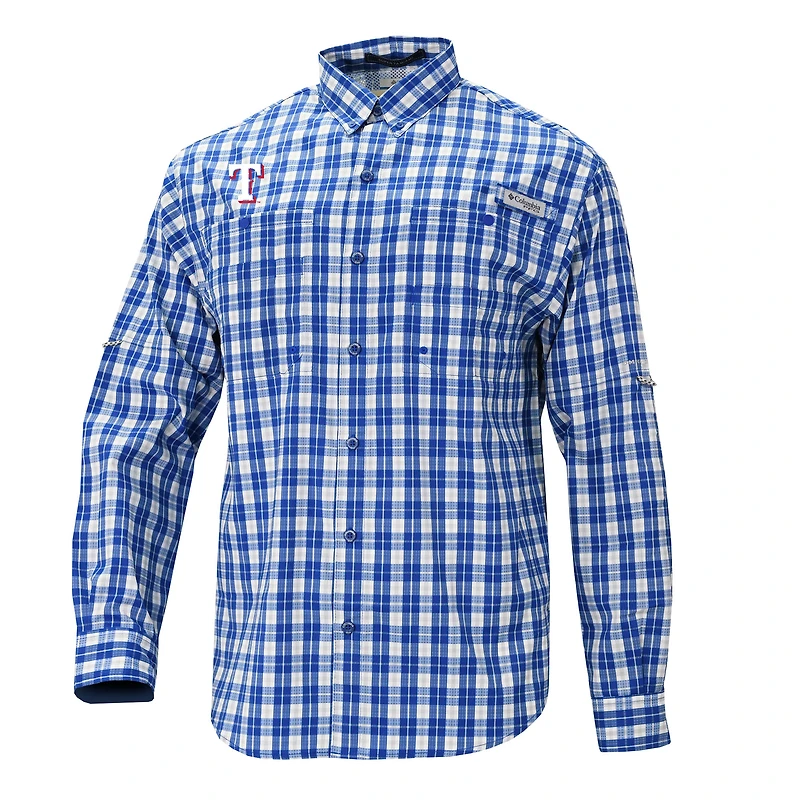 Men's Columbia Royal Texas Rangers Super Tamiami Omni-Shade Long Sleeve Button-Down Shirt