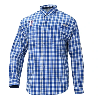 Men's Columbia  Royal Texas Rangers Super Tamiami Omni-Shade Long Sleeve Button-Down Shirt