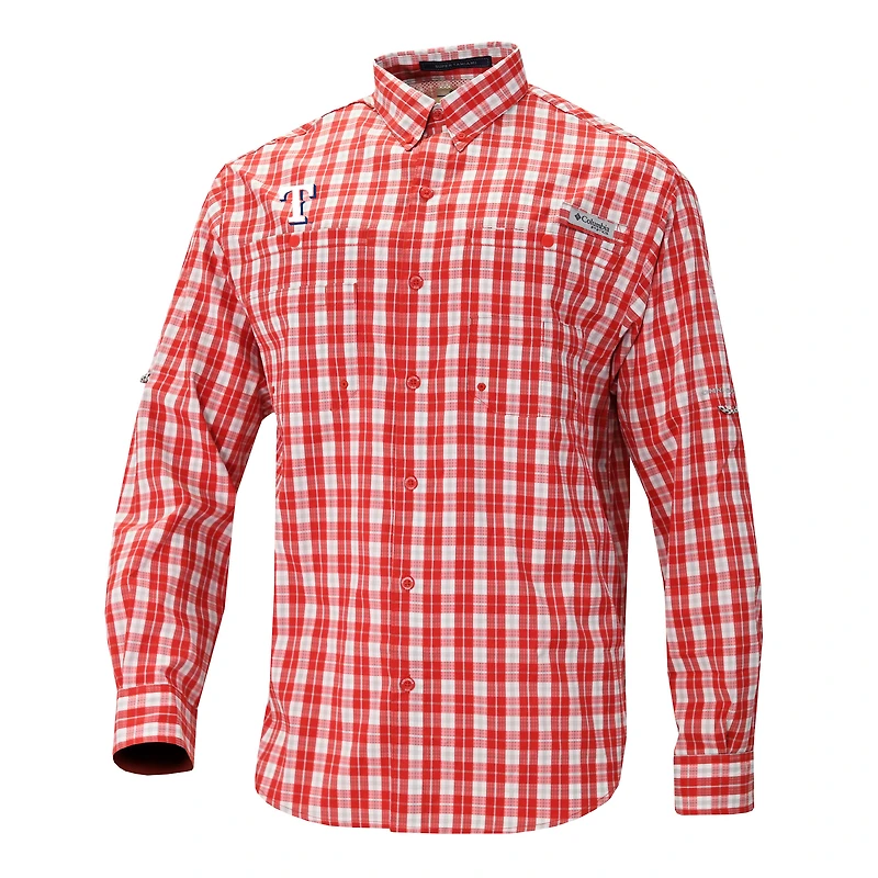 Men's Columbia Red Texas Rangers Super Tamiami Omni-Shade Long Sleeve Button-Down Shirt