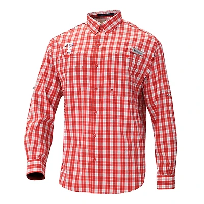 Men's Columbia  Red Texas Rangers Super Tamiami Omni-Shade Long Sleeve Button-Down Shirt