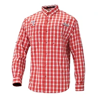 Men's Columbia  Red Texas Rangers Super Tamiami Omni-Shade Long Sleeve Button-Down Shirt