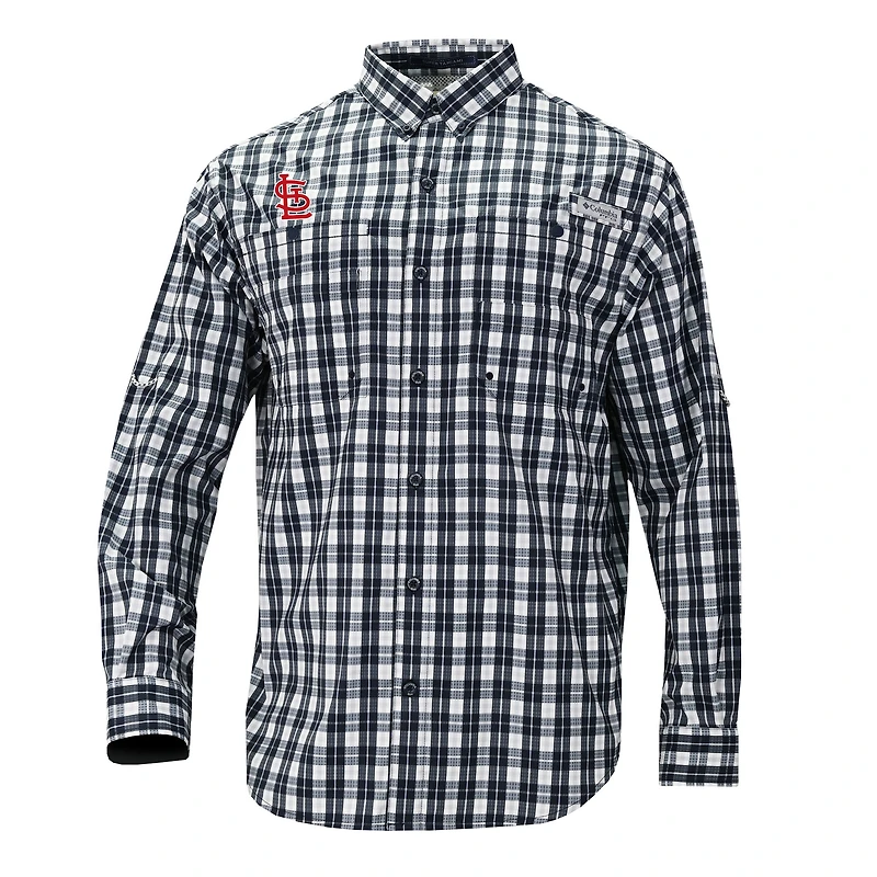 Men's Columbia Navy St. Louis Cardinals Super Tamiami Omni-Shade Long Sleeve Button-Down Shirt