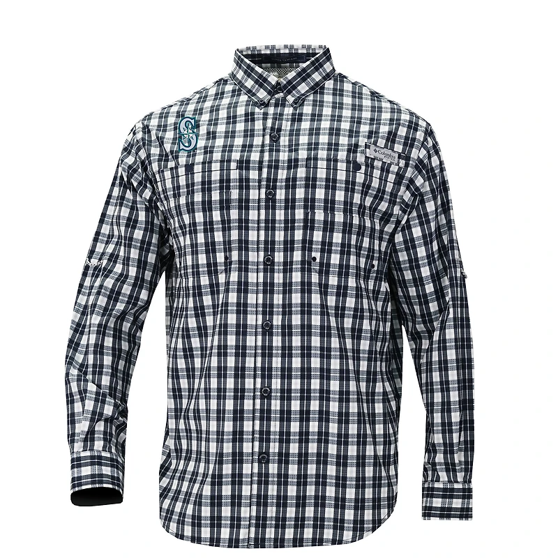 Men's Columbia  Navy Seattle Mariners Super Tamiami Omni-Shade Long Sleeve Button-Down Shirt