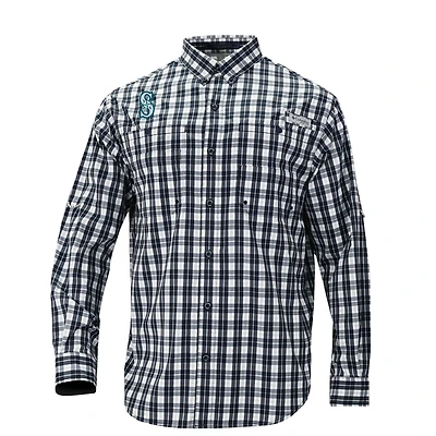 Men's Columbia  Navy Seattle Mariners Super Tamiami Omni-Shade Long Sleeve Button-Down Shirt