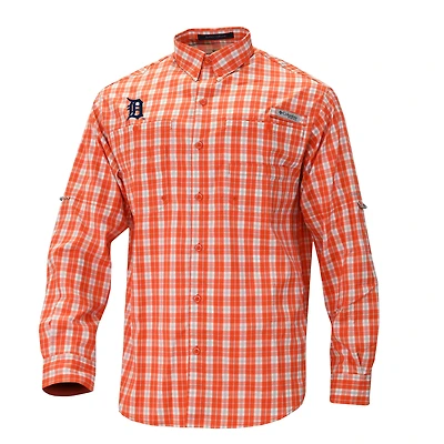 Men's Columbia  Orange Detroit Tigers Super Tamiami Omni-Shade Long Sleeve Button-Down Shirt