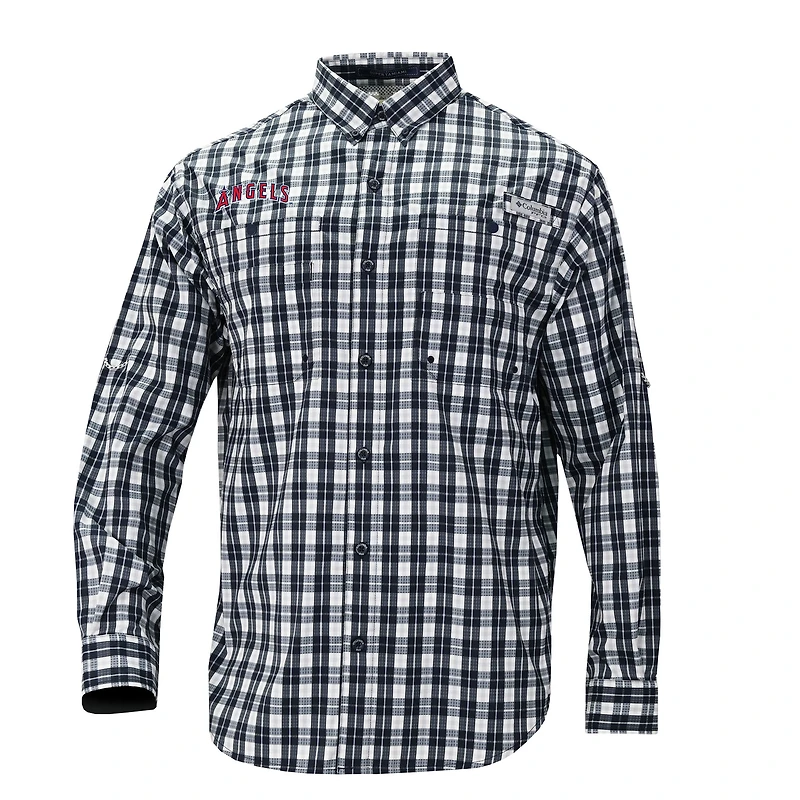 Men's Columbia  Navy Los Angeles Angels Super Tamiami Omni-Shade Long Sleeve Button-Down Shirt