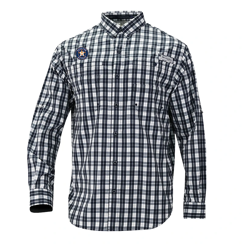 Men's Columbia  Navy Houston Astros Super Tamiami Omni-Shade Long Sleeve Button-Down Shirt