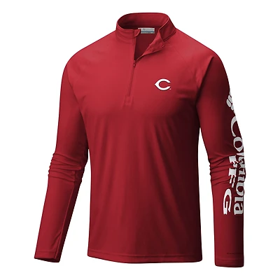 Men's Columbia  Red Cincinnati Reds Terminal Tackle Omni-Wick Raglan Quarter-Zip Pullover