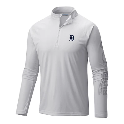 Men's Columbia  White Detroit Tigers Terminal Tackle Omni-Wick Raglan Quarter-Zip Pullover