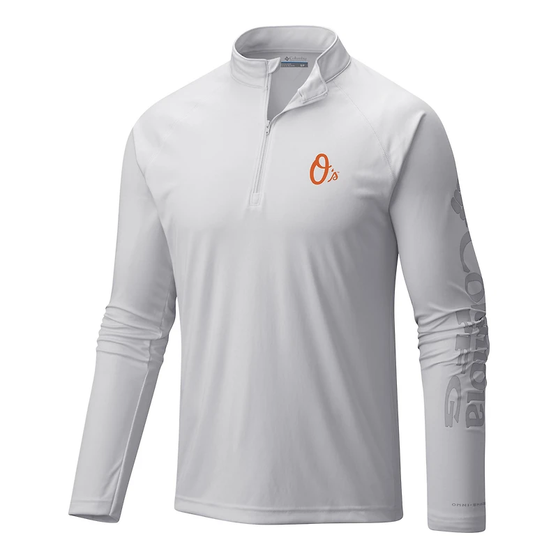 Men's Columbia  White Baltimore Orioles Terminal Tackle Omni-Wick Raglan Quarter-Zip Pullover