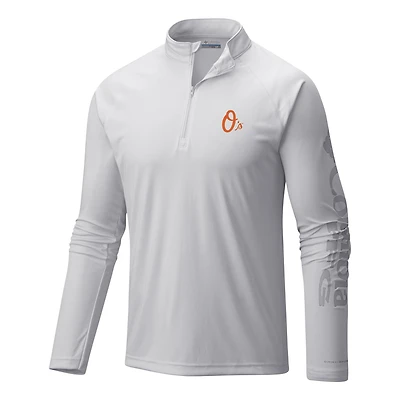 Men's Columbia  White Baltimore Orioles Terminal Tackle Omni-Wick Raglan Quarter-Zip Pullover