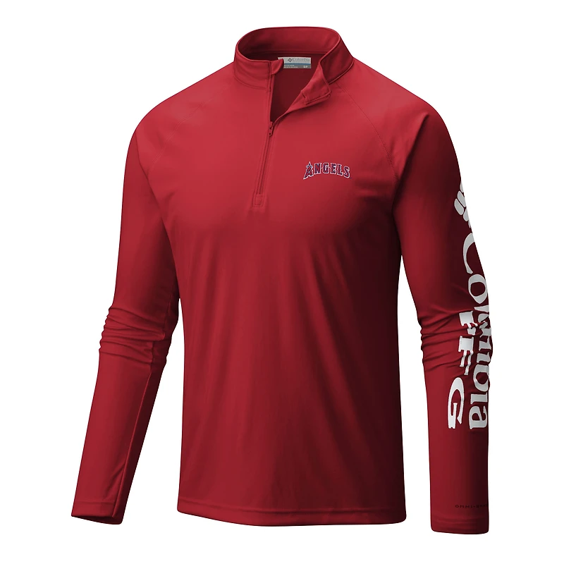 Men's Columbia Los Angeles Angels Terminal Tackle Omni-Wick Raglan Quarter-Zip Pullover