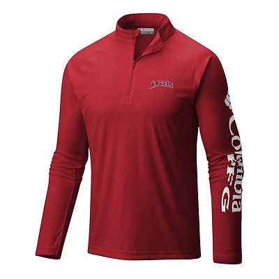 Men's Columbia Los Angeles Angels Terminal Tackle Omni-Wick Raglan Quarter-Zip Pullover