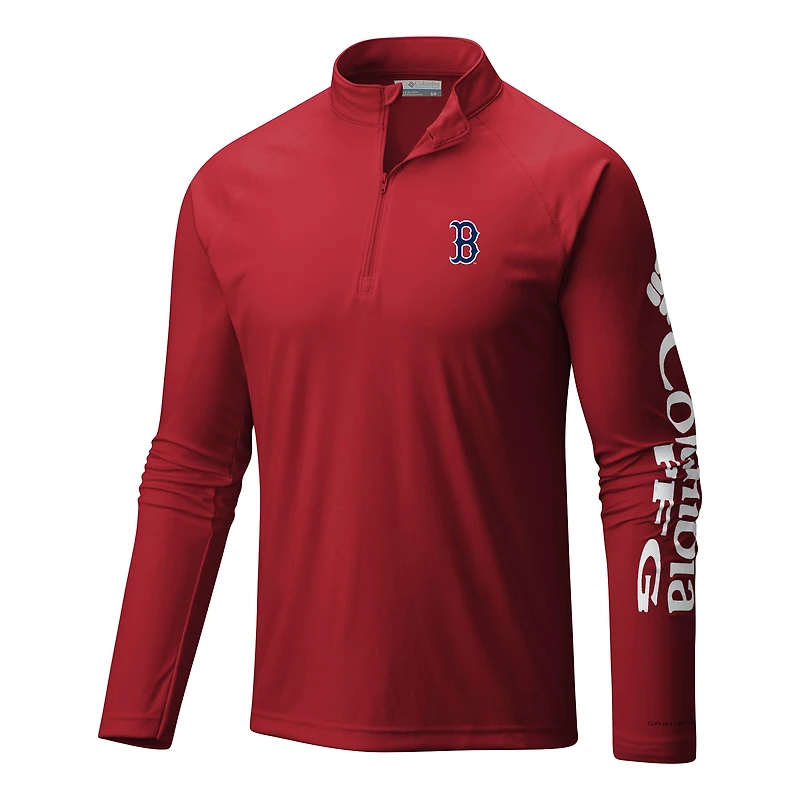 Men's Columbia  Red Boston Sox Terminal Tackle Omni-Wick Raglan Quarter-Zip Pullover