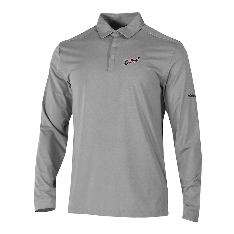 Men's Columbia  Gray Detroit Tigers Omni-Wick Pin High Long Sleeve Polo
