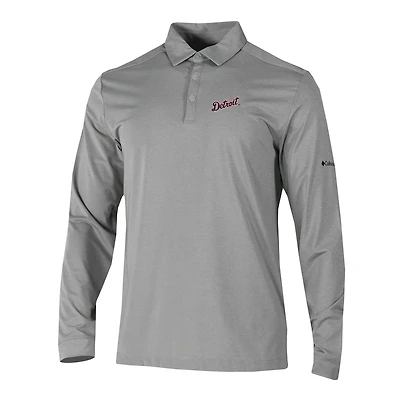 Men's Columbia  Gray Detroit Tigers Omni-Wick Pin High Long Sleeve Polo