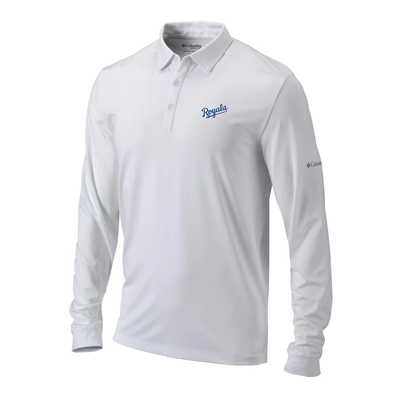 Men's Columbia White Kansas City Royals Omni-Wick Pin High Long Sleeve Polo