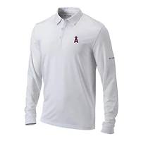 Men's Columbia  White Los Angeles Angels Omni-Wick Pin High Long Sleeve Polo