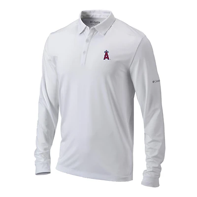 Men's Columbia  White Los Angeles Angels Omni-Wick Pin High Long Sleeve Polo