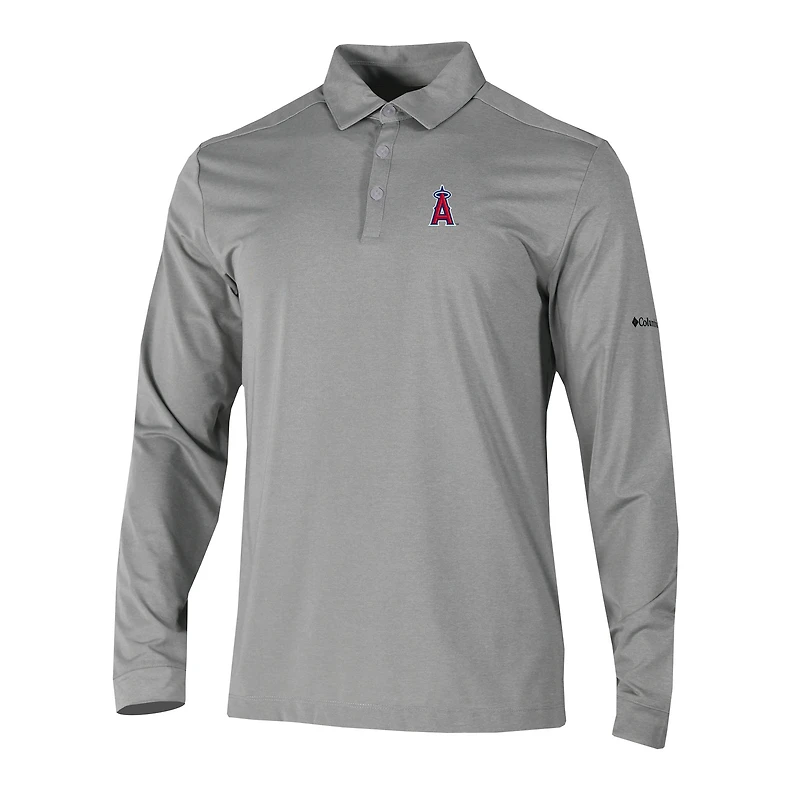 Men's Columbia  Gray Los Angeles Angels Omni-Wick Pin High Long Sleeve Polo