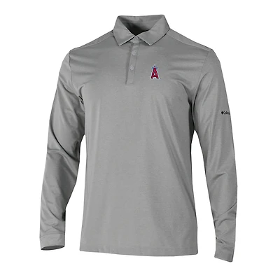 Men's Columbia  Gray Los Angeles Angels Omni-Wick Pin High Long Sleeve Polo