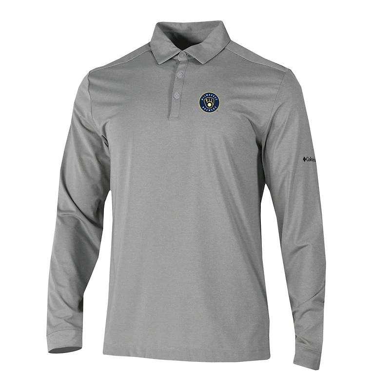 Men's Columbia Milwaukee Brewers Omni-Wick Pin High Long Sleeve Polo
