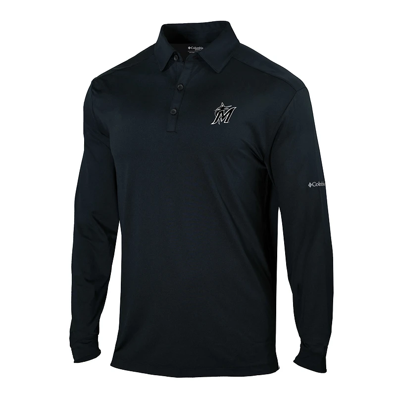 Men's Columbia Miami Marlins Omni-Wick Pin High Long Sleeve Polo