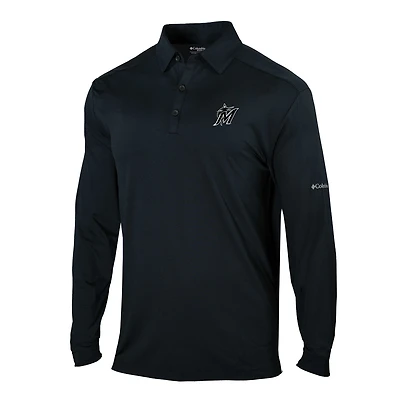 Men's Columbia Miami Marlins Omni-Wick Pin High Long Sleeve Polo