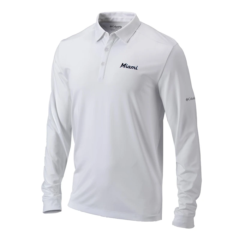 Men's Columbia  White Miami Marlins Omni-Wick Pin High Long Sleeve Polo
