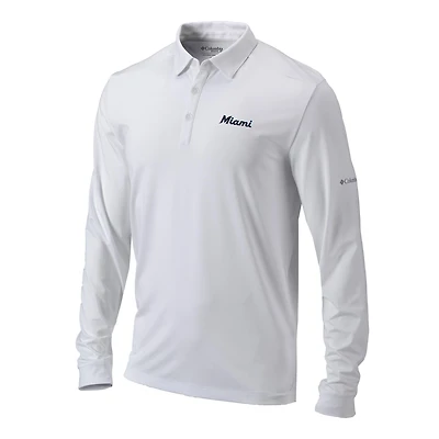 Men's Columbia  White Miami Marlins Omni-Wick Pin High Long Sleeve Polo