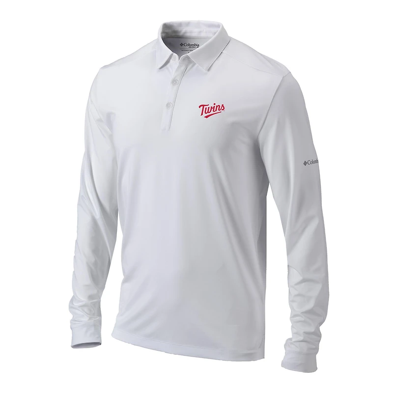 Men's Columbia White Minnesota Twins Omni-Wick Pin High Long Sleeve Polo