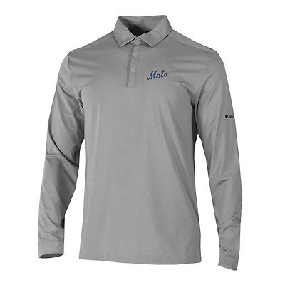 Men's Columbia  Gray New York Mets Omni-Wick Pin High Long Sleeve Polo