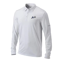 Men's Columbia  White New York Mets Omni-Wick Pin High Long Sleeve Polo